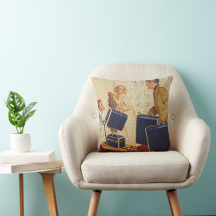 Coussin Vacances vintage, papa, Enfants et Valises