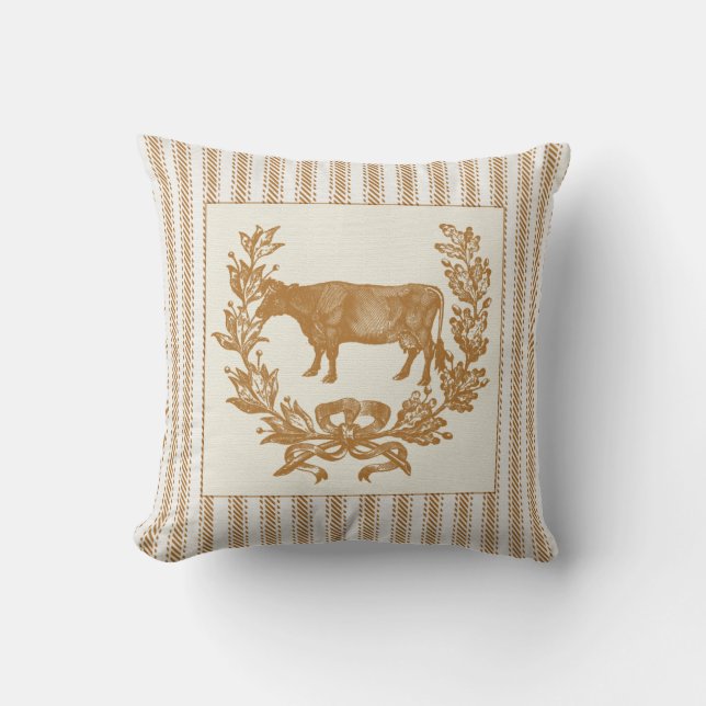 Coussin Vache à ferme avec la guirlande sur le coutil (Recto)