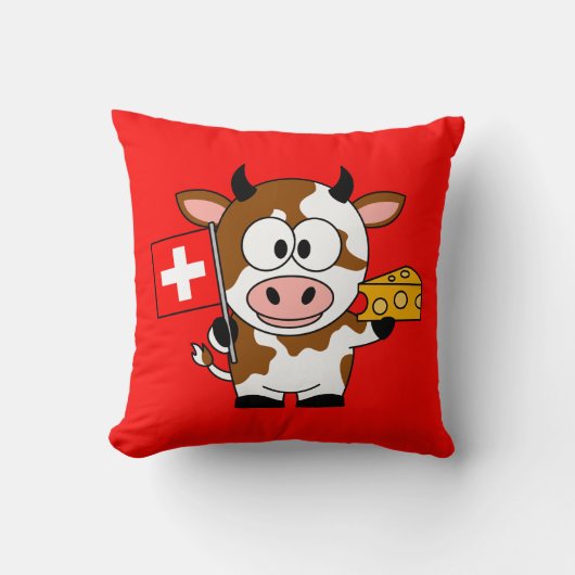 Coussin Vache avec fromage et drapeau suisse (Recto)
