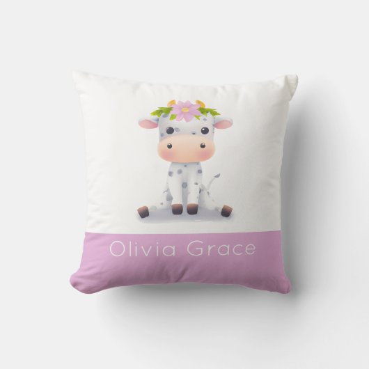 Coussin Vache bébé fille mignonne portant une couronne de (Recto)