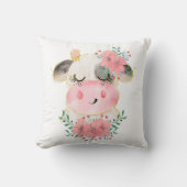 Coussin Vache d'aquarelle avec fleurs Jeu d'oreiller (Recto)