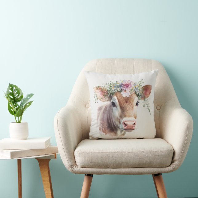 Coussin Vache de campagne aux fleurs (Chaise)