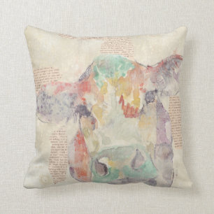 Coussin Vache de collage de la ferme aquarelle