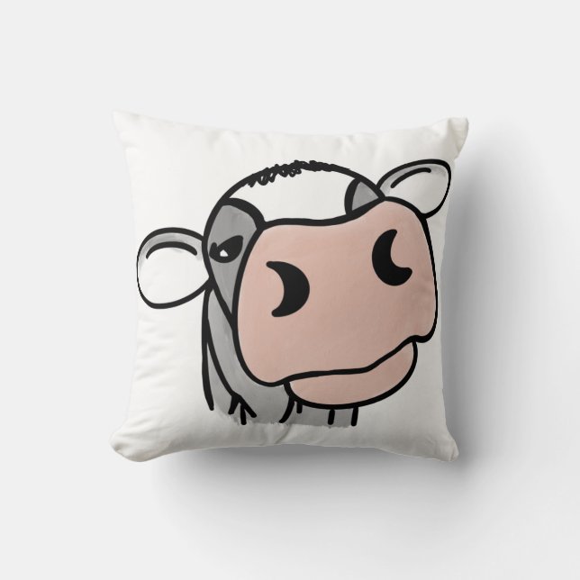 Coussin vache de dessin animé noir blanc rose baiser gris  (Recto)