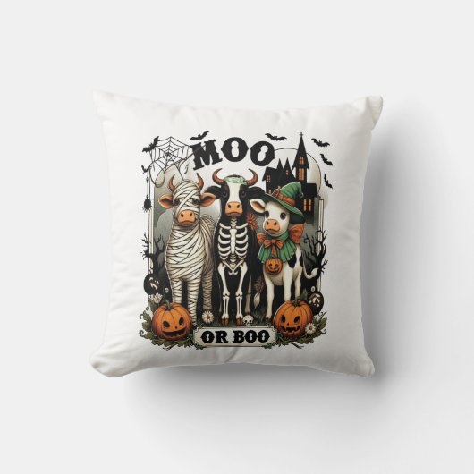 Coussin Vache de Halloween Moo ou Boo (Recto)