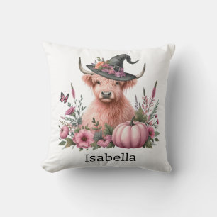 Coussin vache de haute-terre rose fleur citrouille