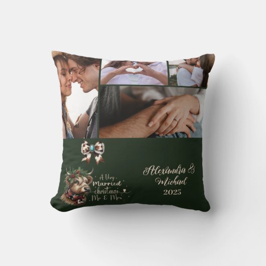 Coussin Vache des Highlands Joyeux Noël Mme et M. 5 Photo (Recto)