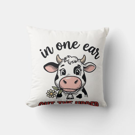 Coussin Vache drôle avec une oreille dans l'autre du tee-s (Recto)