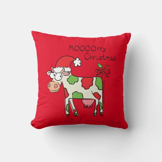 Coussin Vache Drôle Caricature Noël (Recto)