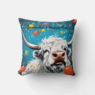 Coussin Vache écossaise amusante avec des bulles. Modifiab
