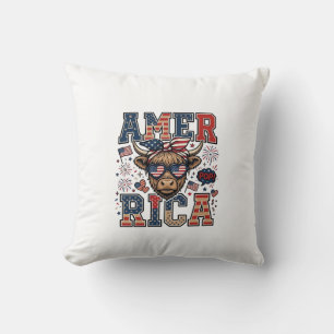 Coussin Vache écossaise patriotique Amérique Chemise 4 jui