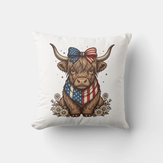 Coussin Vache écossaise patriotique vintage (Recto)