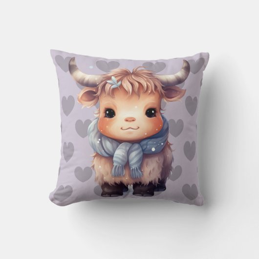 Coussin Vache et coeurs d'hiver mignons (Recto)