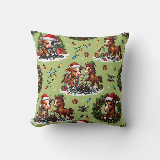 Coussin Vache Grincheuse & Cheval de Noël (Recto)