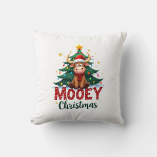Coussin Vache Highland Cow Heifer Chapeau de Père Noël Moo