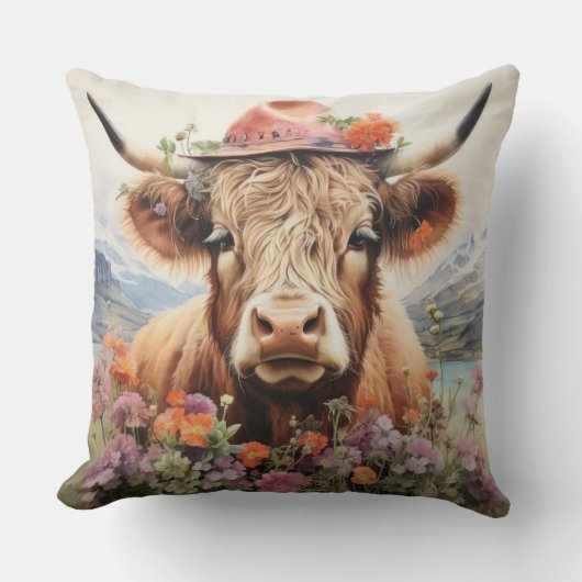 Coussin Vache Highland en coiffure 2 sur 4 (Recto)