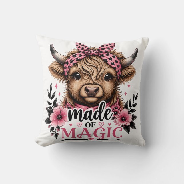 Coussin Vache Highland Mignonne Faite de Graphisme Magique (Recto)