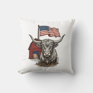 Coussin Vache Longhorn Patriotique et Conception Vectoriel