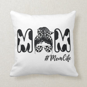 Coussin Vache Maman Vie Messy Bun Mama Vache Anniversaire 