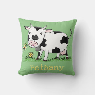 Coussin Vache mignonne en vert dessin animé sur le terrain