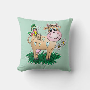 Coussin Vache mignonne et papillon