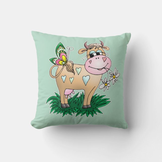 Coussin Vache mignonne et papillon (Recto)