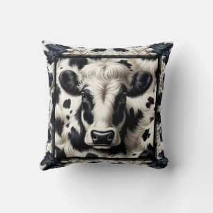 Coussin Vache noire et blanche Cowhide Fur Fur Look