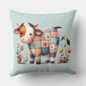 Coussin Vache Patchwork Fantaisiste avec Accents Floraux (Verso)