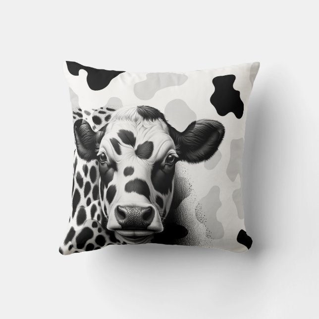 Coussin Vache sacrée ! Country Western rustique noir et bl (Verso)
