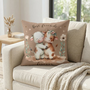 Coussin Vaches Mignonnes Meilleures Amies Câlin Art Floral