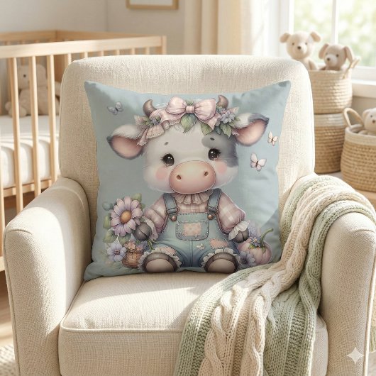 Coussin Vachette bébé pastel mignonne en salopette avec de