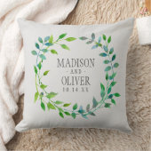 Coussin Vague de feuilles vertes d'aquarelle| Mariage (Couverture)