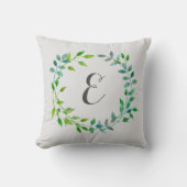 Coussin Vague de feuilles vertes d'aquarelle| Monogramme (Recto)