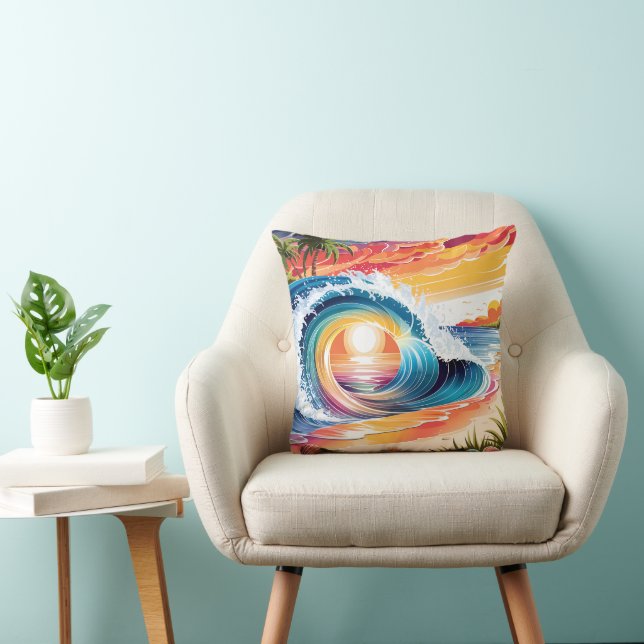 Coussin Vague De Plage De Coucher De Soleil Vibrant Inspir (Chaise)