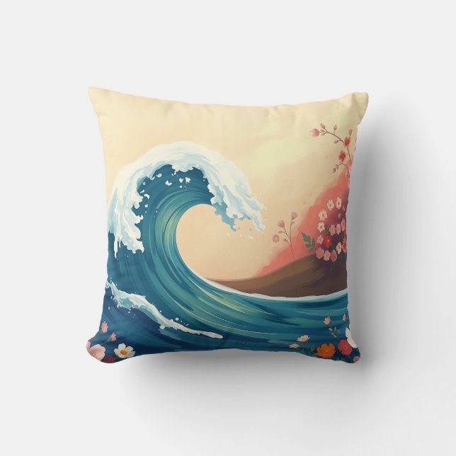 Coussin Vague océanique impressionniste (Recto)