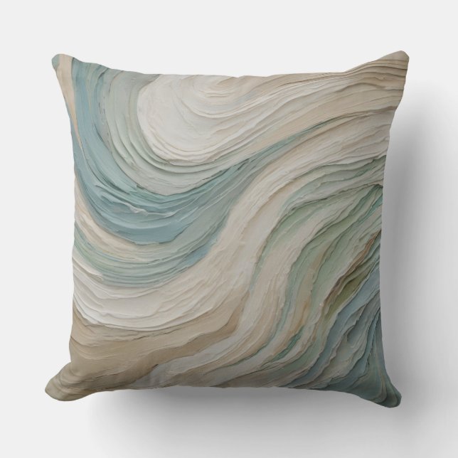 Coussin Vagues Abstraites Bleu Vert Beige Côtières (Recto)