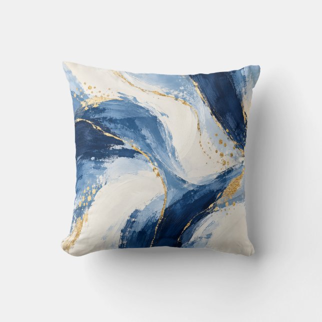 Coussin Vagues abstraites bleues et dorées (Recto)