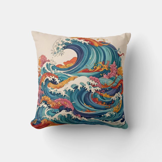 Coussin Vagues Abstraites colorées Lancer l'oreiller (Recto)