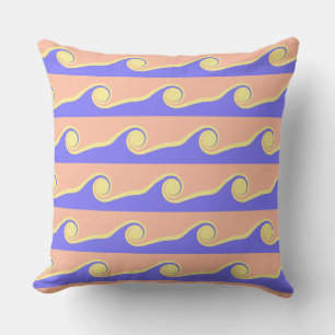 Coussin Vagues Abstraites en Bleu et Corail