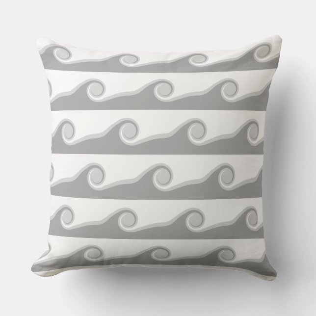 Coussin Vagues Abstraites en gris et blanc (Recto)