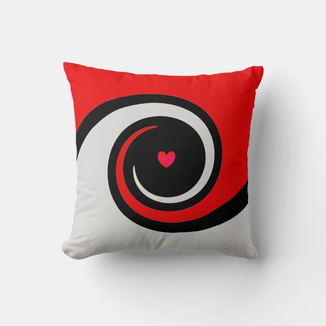 Coussin Vagues Abstraites en rouge noir et argent (Recto)