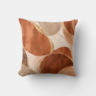 Coussin Vagues abstraites en terre cuite et or