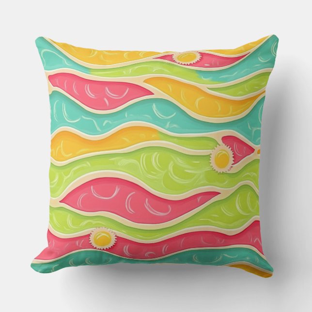 COUSSIN VAGUES ABSTRAITES JAUNE VERT ORANGE (Recto)