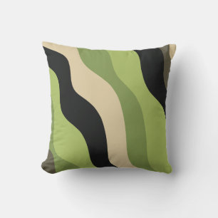 Coussin vagues, courbes colorées vert, noir et beige