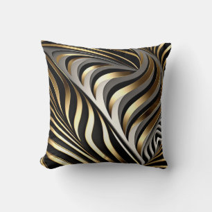 Coussin Vagues courbes d'or et d'argent avec des ombres no