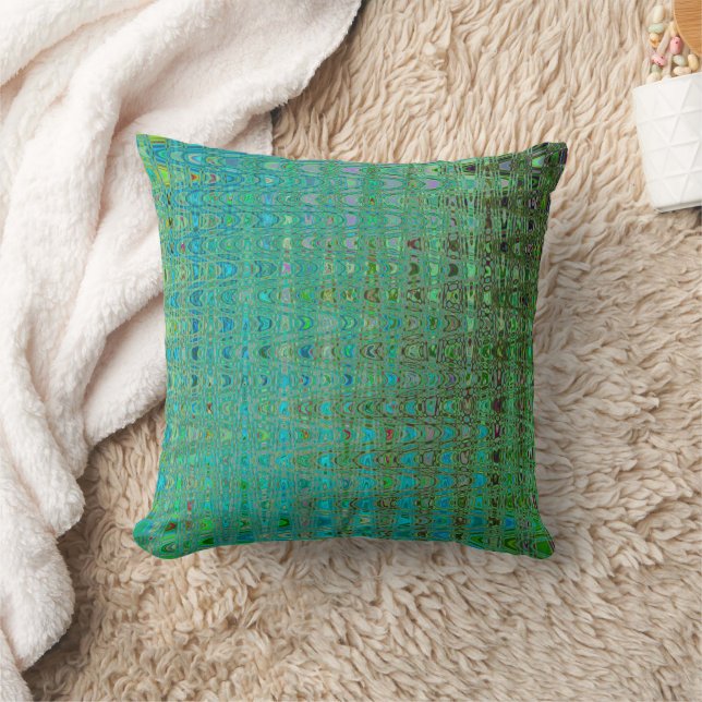 Coussin Vagues de boomerang rétro bleu et vert abstrait (Couverture)