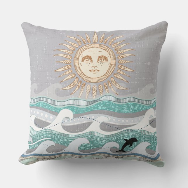 Coussin vagues de dauphin couché de soleil (Recto)
