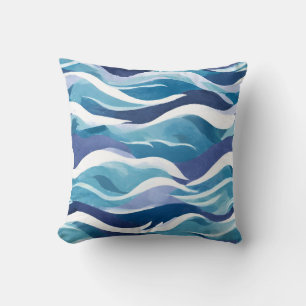 Coussin Vagues de l'océan bleu Aquarelle moderne et simp