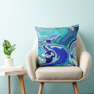 Coussin Vagues de marbre bleu et Turquoise