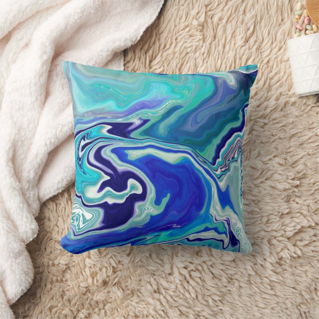 Coussin Vagues de marbre bleu et Turquoise (Couverture)